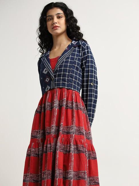 bombay paisley by westside red printed tiered cotton dress with jacket