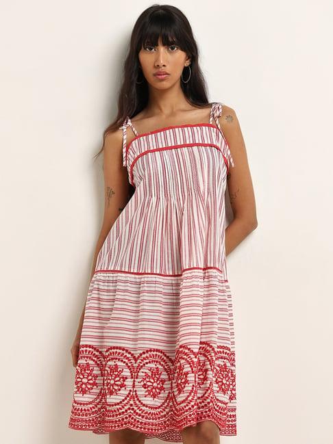 bombay paisley by westside red stripe printed a-line dress