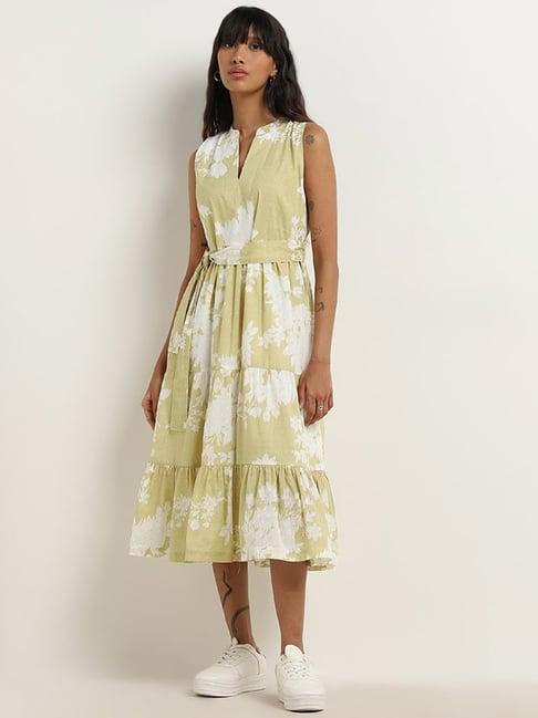 bombay paisley by westside sage floral printed tiered dress with belt