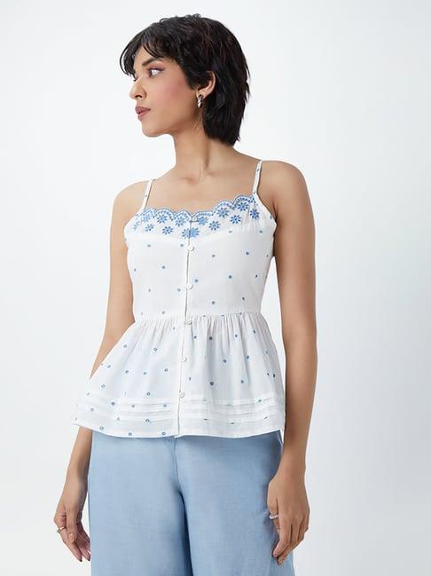 bombay paisley by westside white embroidered peplum top