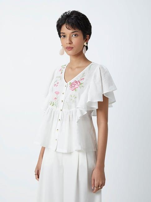 bombay paisley by westside white embroidered peplum top
