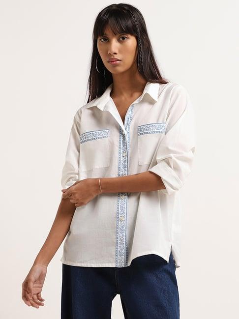 bombay paisley by westside white printed pocket detail shirt
