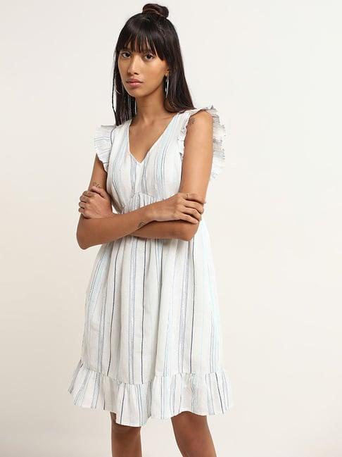 bombay paisley by westside white striped straight dress