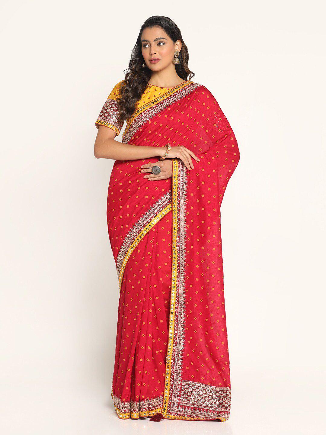 bombay selections bandhani printed art silk saree