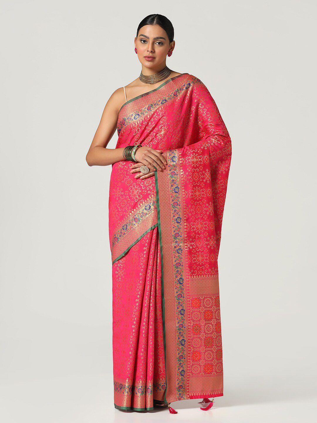 bombay selections magenta & gold-toned woven design zari art silk banarasi saree