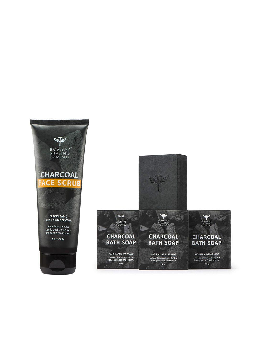 bombay shaving company unisex set of 3 charcoal bath soaps & charcoal face scrub