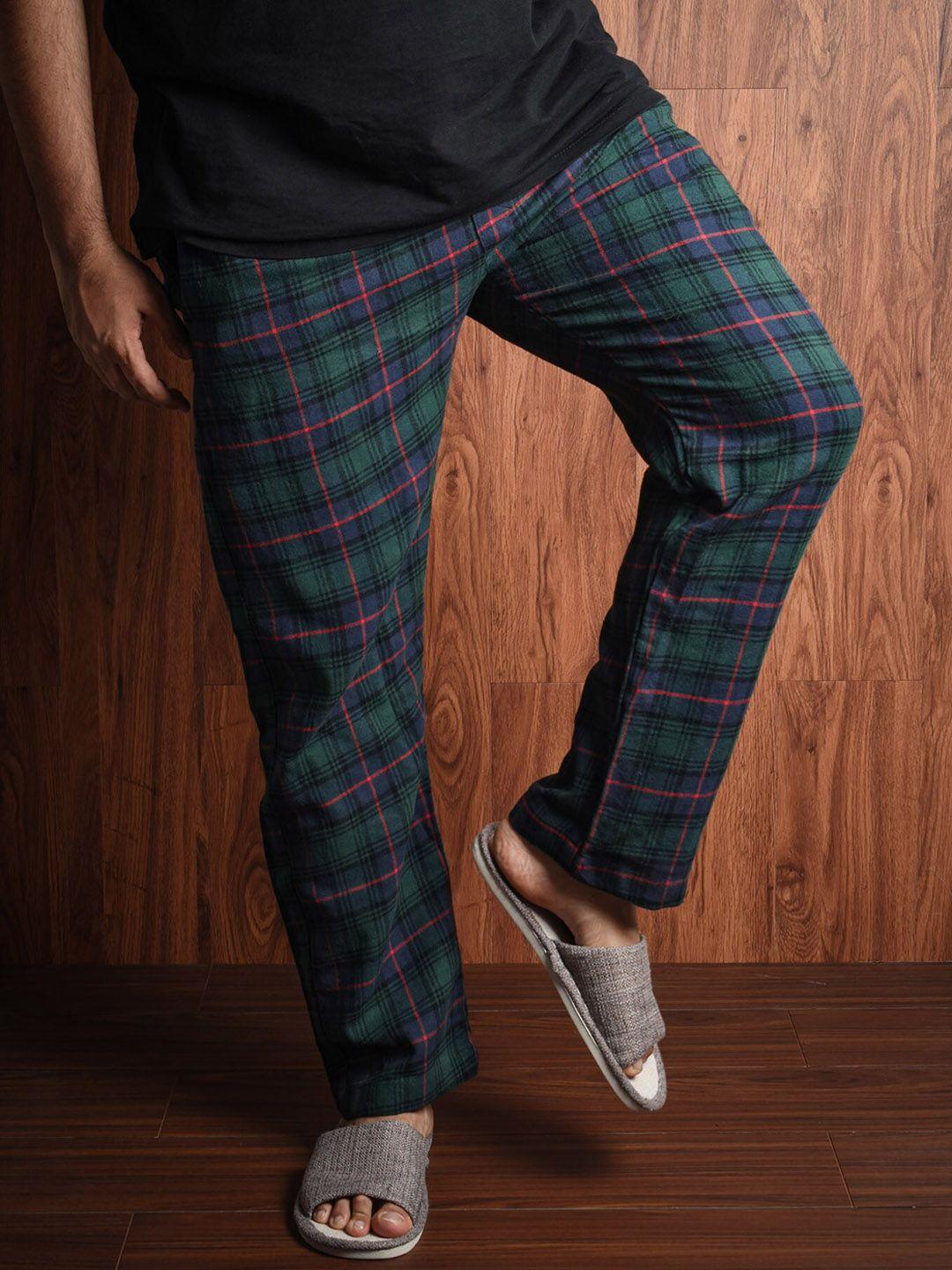 bombay trooper men mid-rise checked cotton straight lounge pants