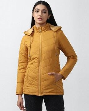 bomber hooded jacket with zip front closure