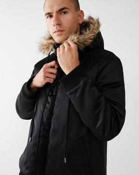 bomber jacket with detachable hood