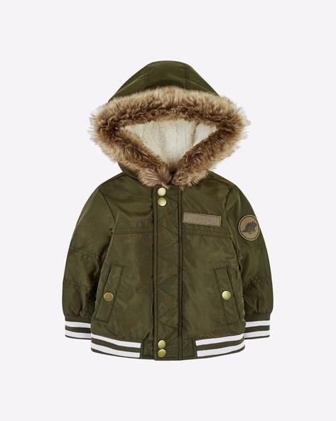 bomber jacket with fur-lined hood