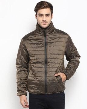 bomber jacket with zip-front closure