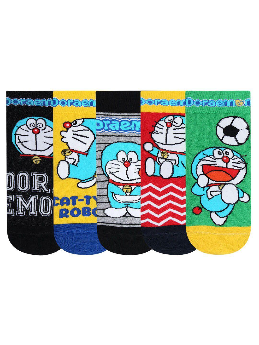 bonjour boys pack of 5 assorted doraemon featured ankle-length socks
