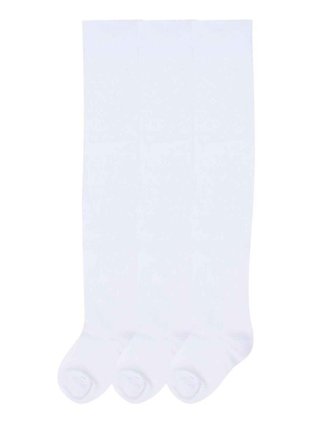 bonjour girls pack of 3 white solid knee length socks