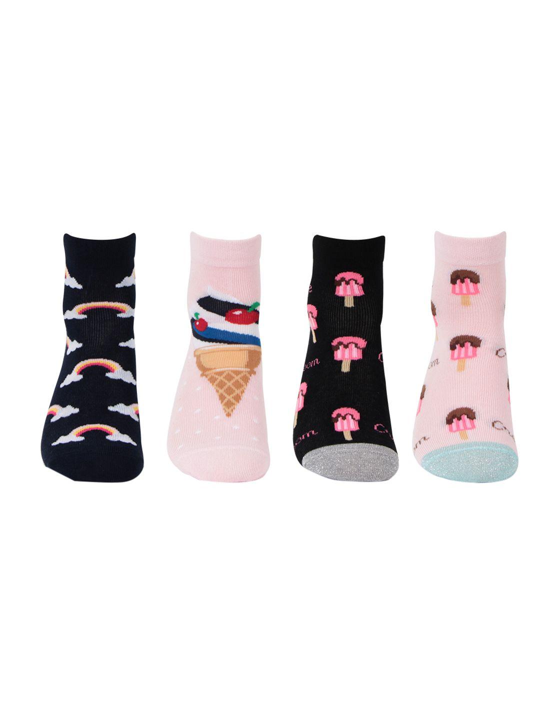 bonjour girls pack of 4 socks pink & black