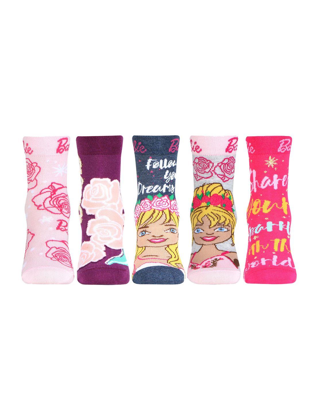 bonjour girls pack of 5 barbie patterned ankle length socks