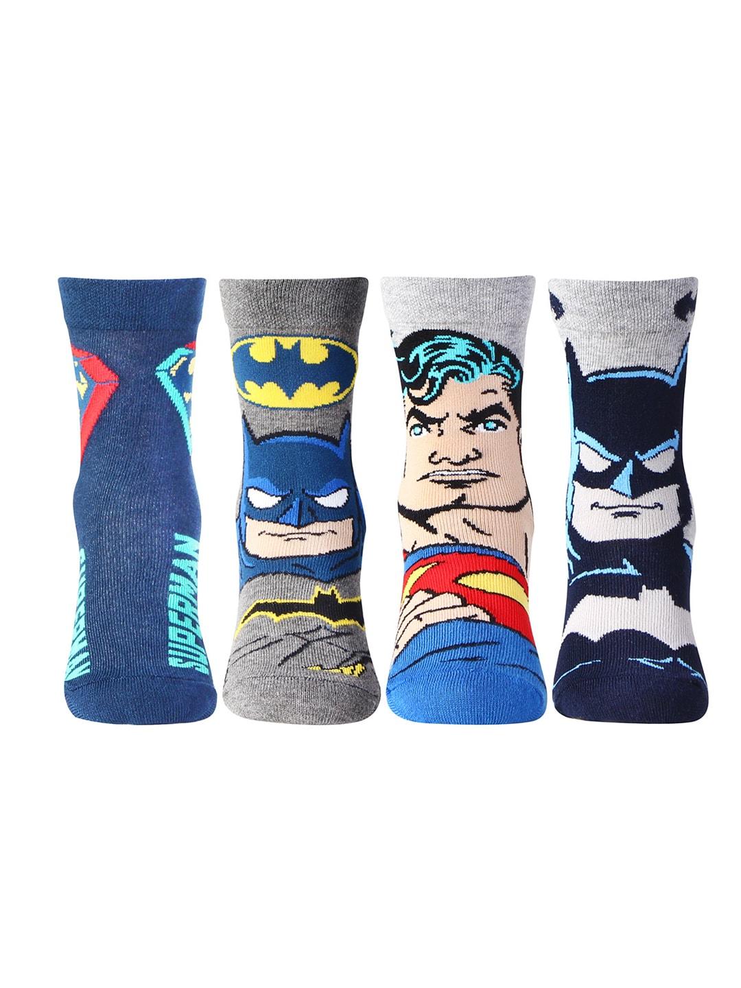 bonjour kids pack of 4 blue & grey batman printed ankle-length socks