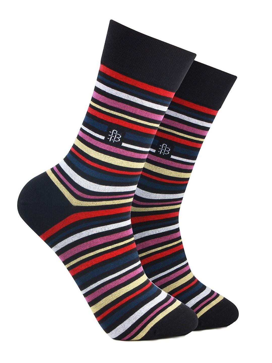 bonjour men black & red patterned calf-length socks
