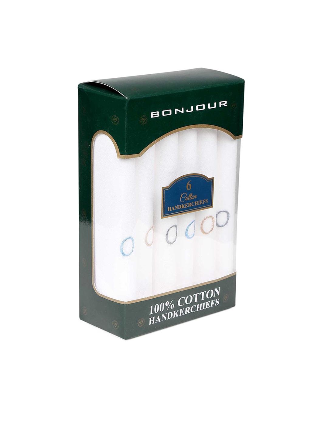 bonjour men set of 6 white solid handkerchiefs with initials (o)