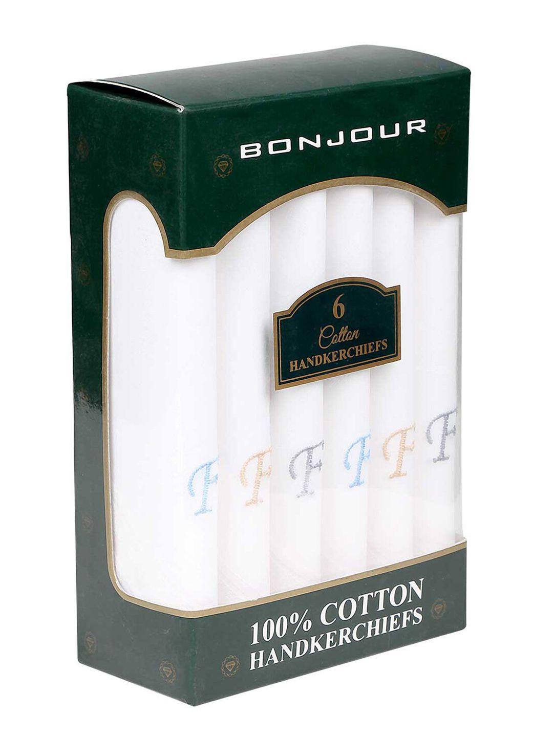 bonjour men white pack of 6 white solid pure cotton handkerchiefs