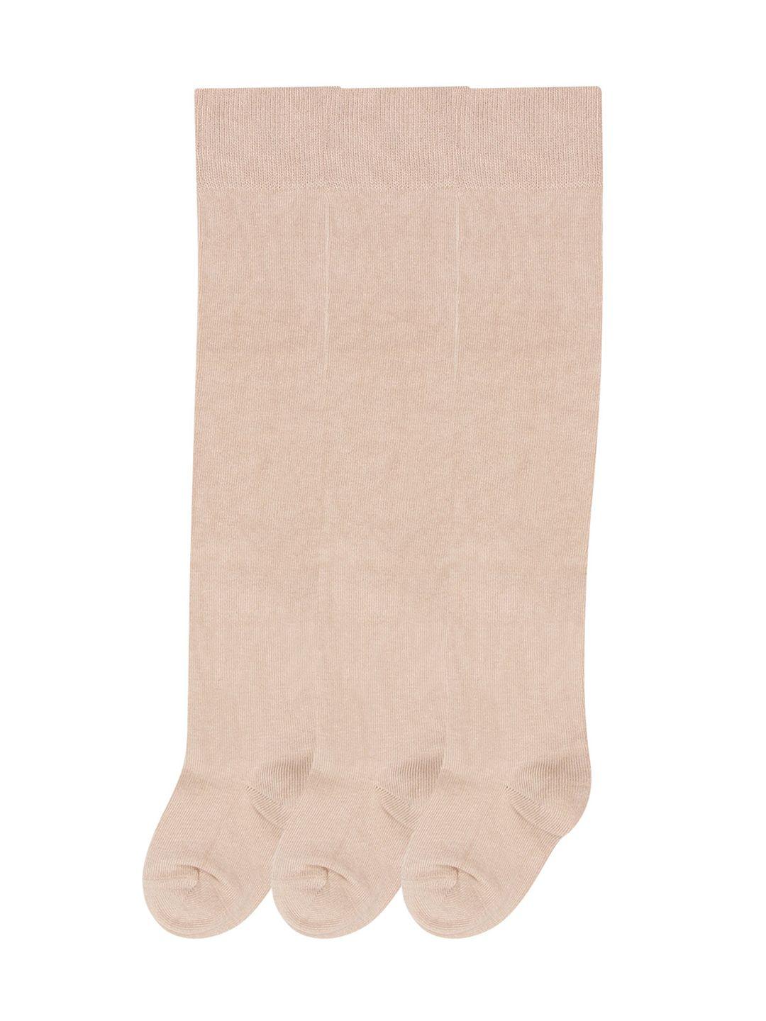 bonjour girls pack of 3 beige solid knee length socks