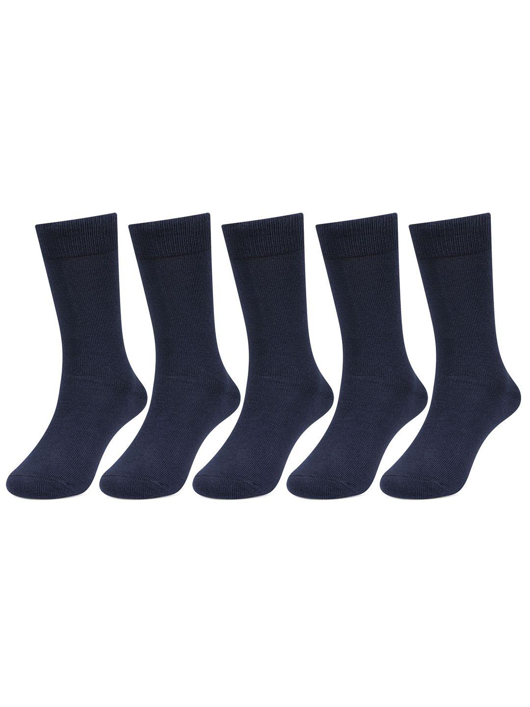 bonjour kids pack of 5 navy blue solid above ankle-length school socks