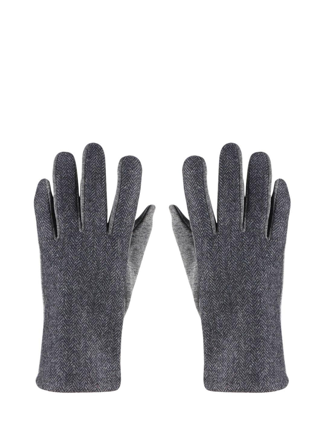 bonjour men dark grey self design winter gloves