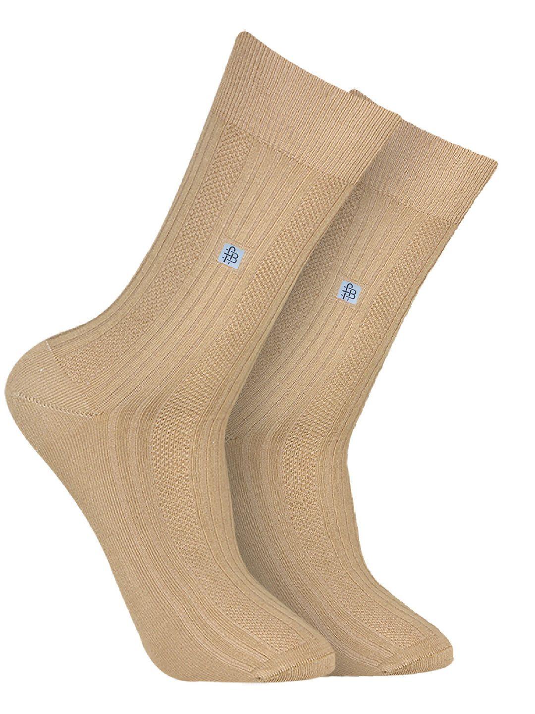 bonjour men khaki patterned calf length socks