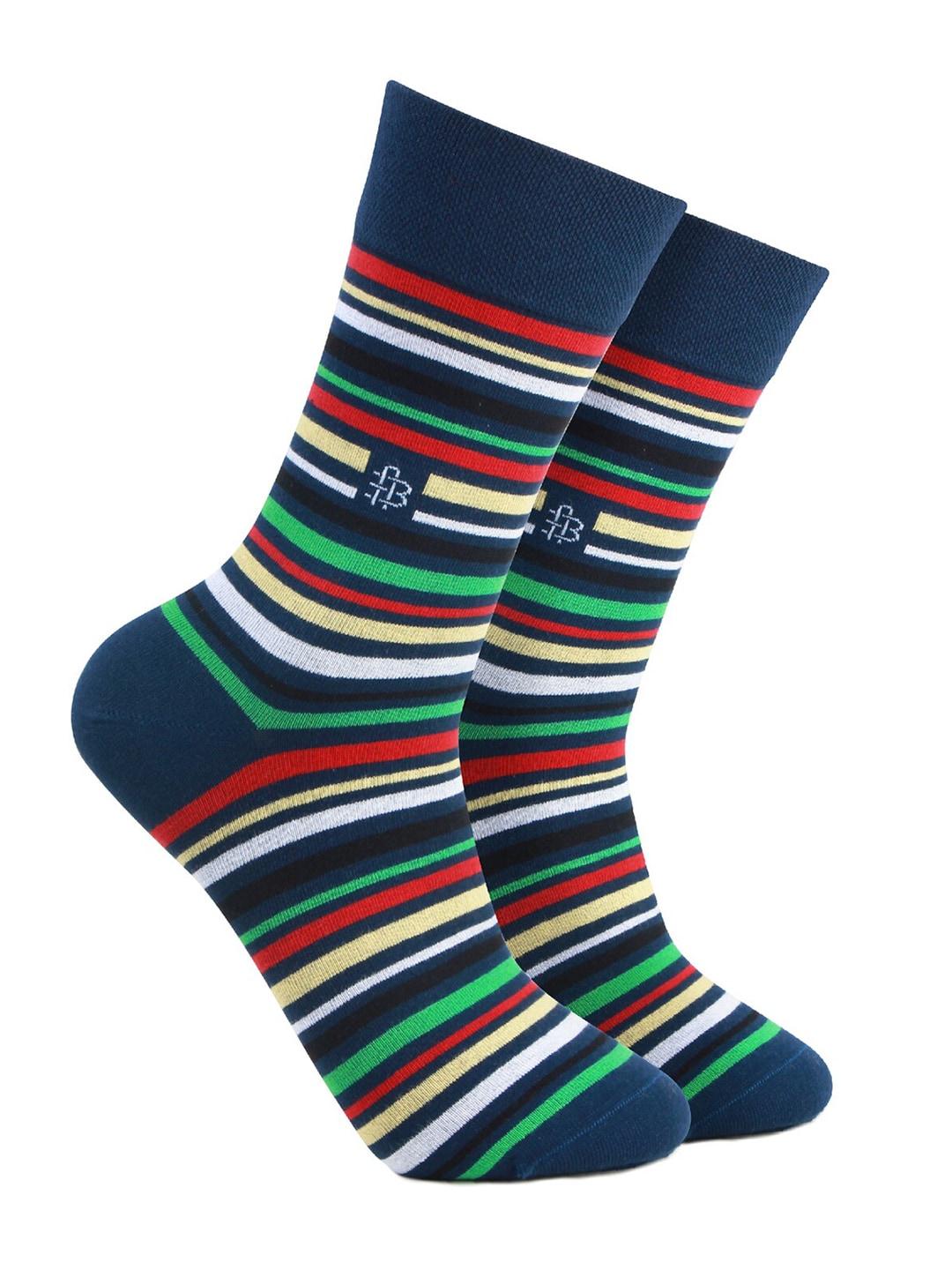 bonjour men navy blue striped printed socks