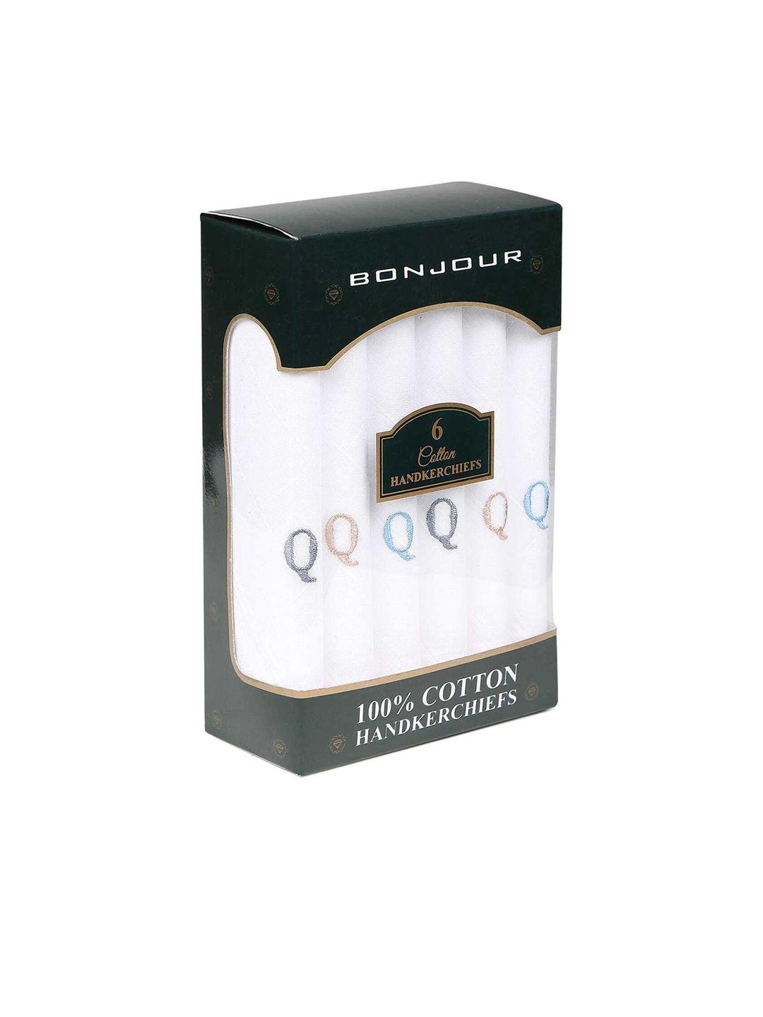bonjour men pack of 6 white solid handkerchiefs gift set with q initials