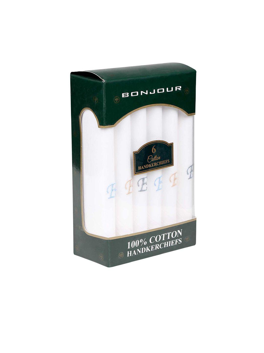 bonjour men set of 6 white solid handkerchiefs gift set with initials e