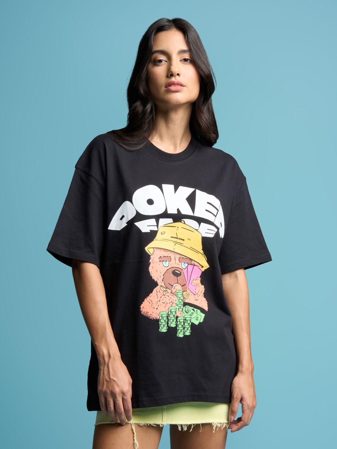 bonkers corner black graphic printed drop-shoulder sleeves cotton oversized t-shirt