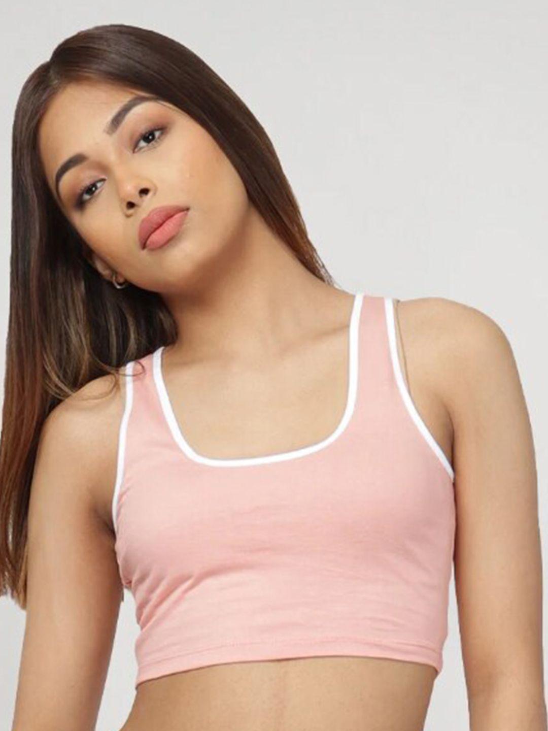 bonkers corner peach-coloured cotton knitted crop tank top