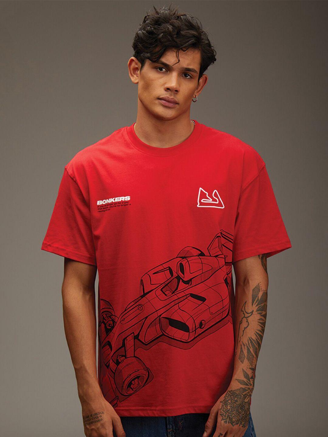 bonkers corner red relaxed fit g-force printed cotton oversized t-shirt