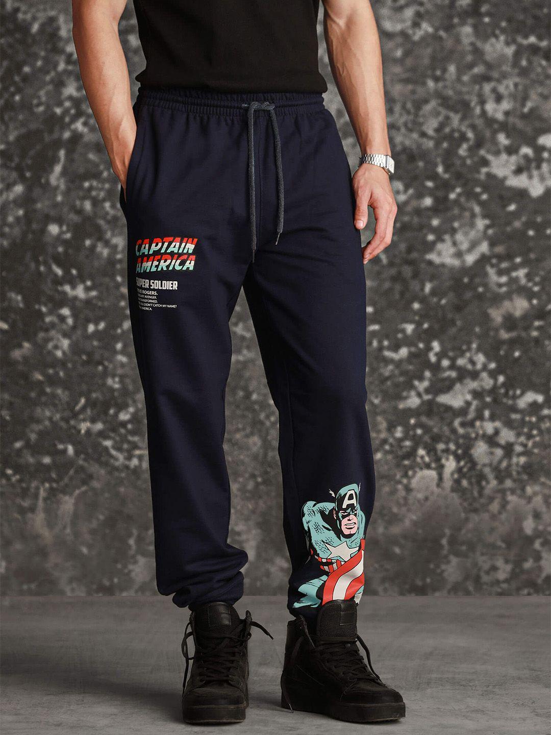 bonkers corner unisex navy blue captain america mid-rise printed joggers