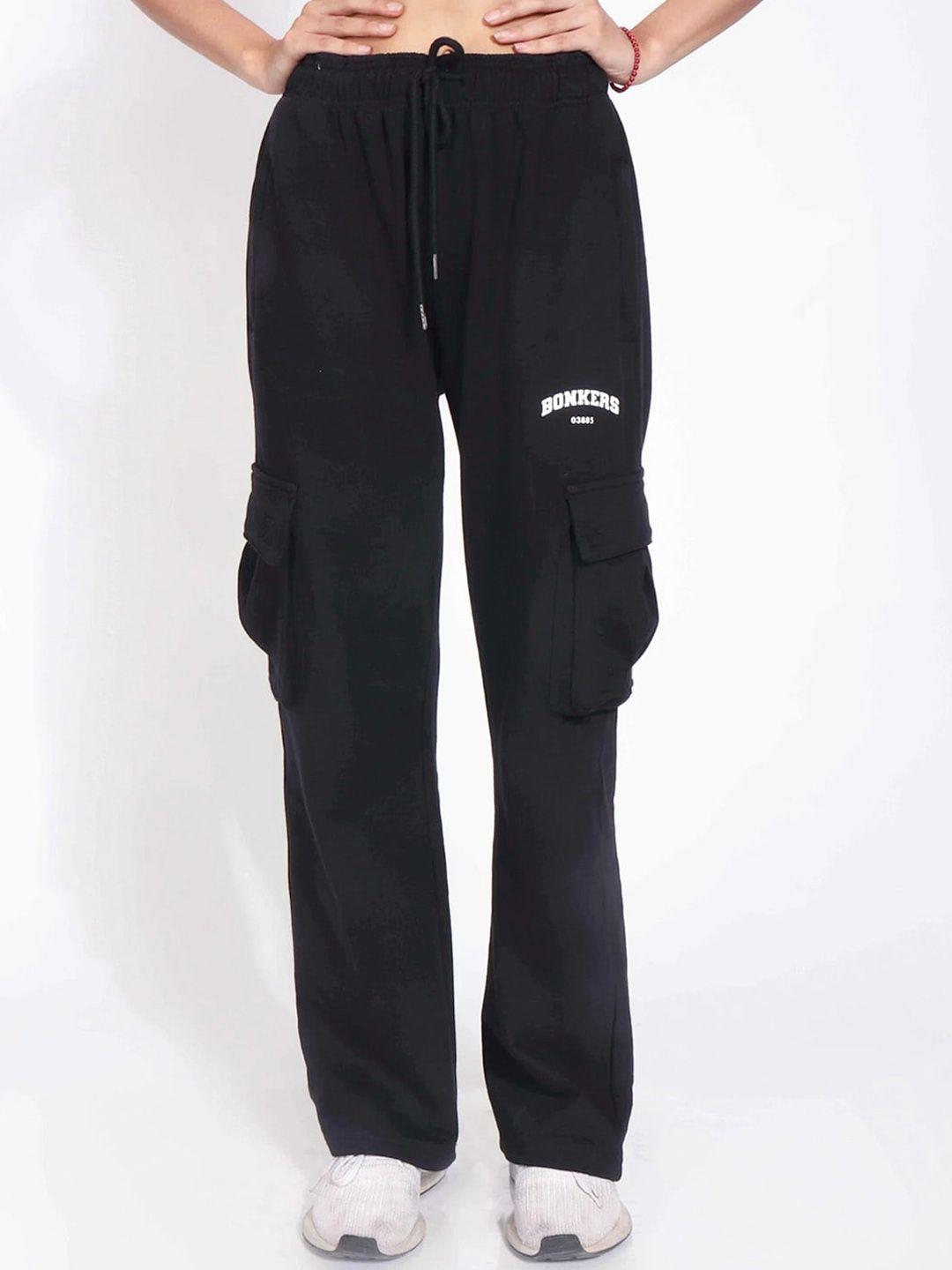 bonkers corner women black mid-rise straight fit track pants