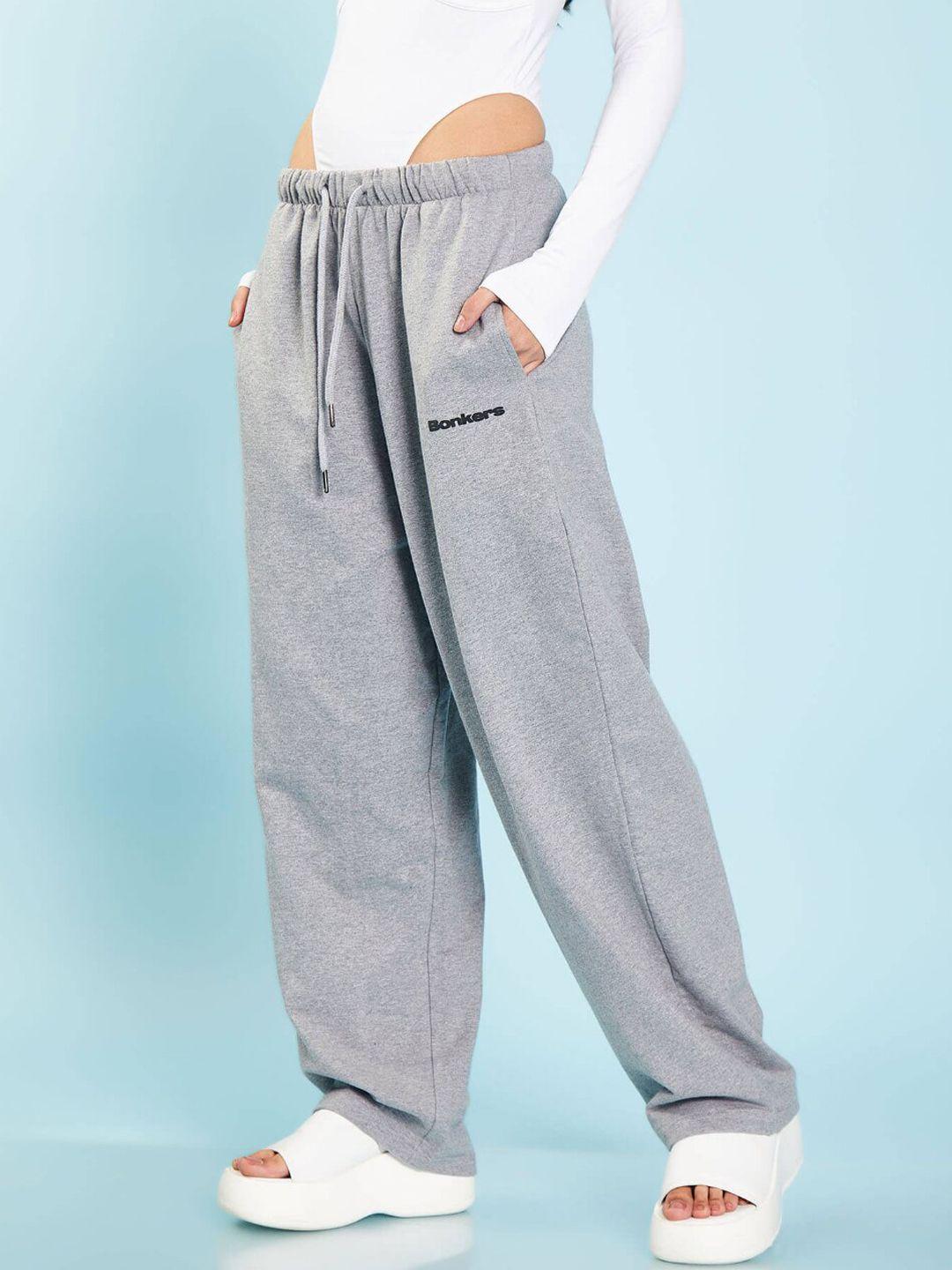 bonkers corner women grey cotton relaxed fit track pants