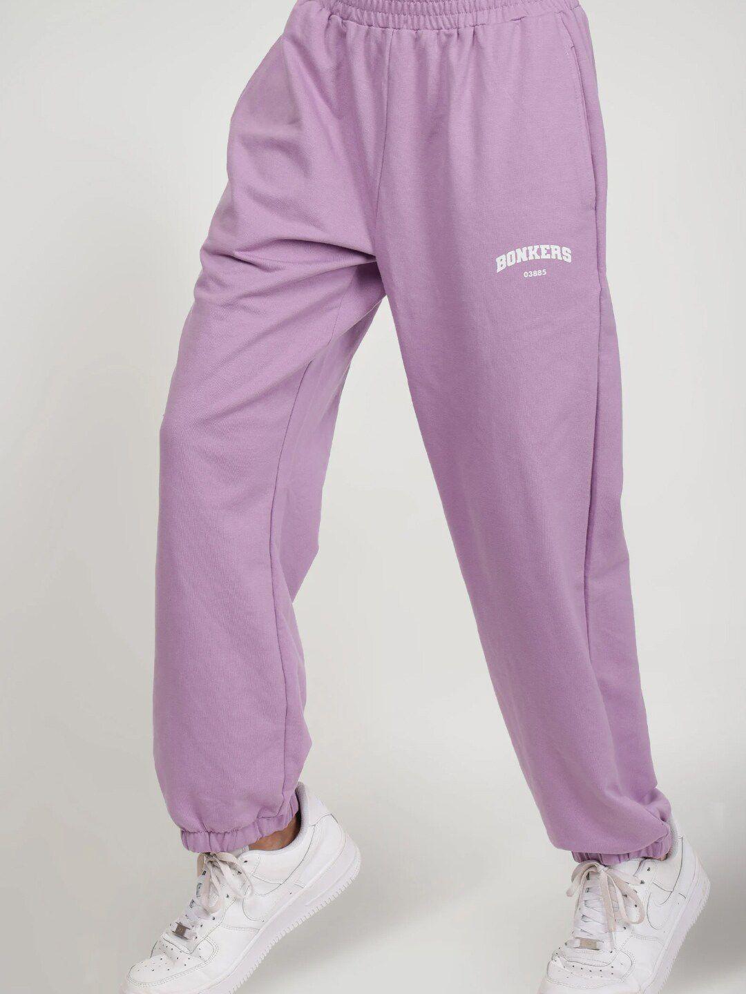 bonkers corner women lavender cotton joggers