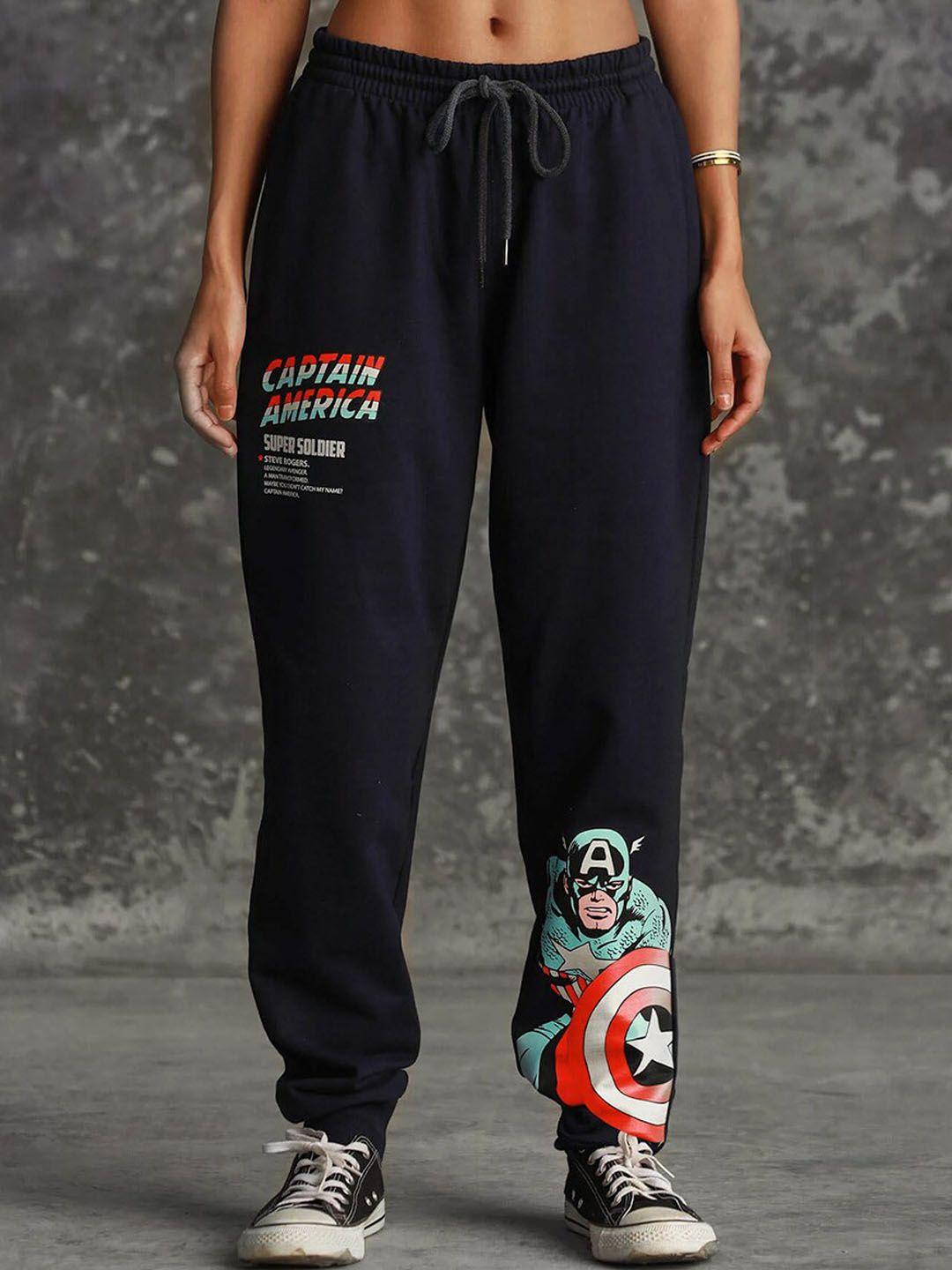 bonkers corner women navy blue & white captain america printed joggers