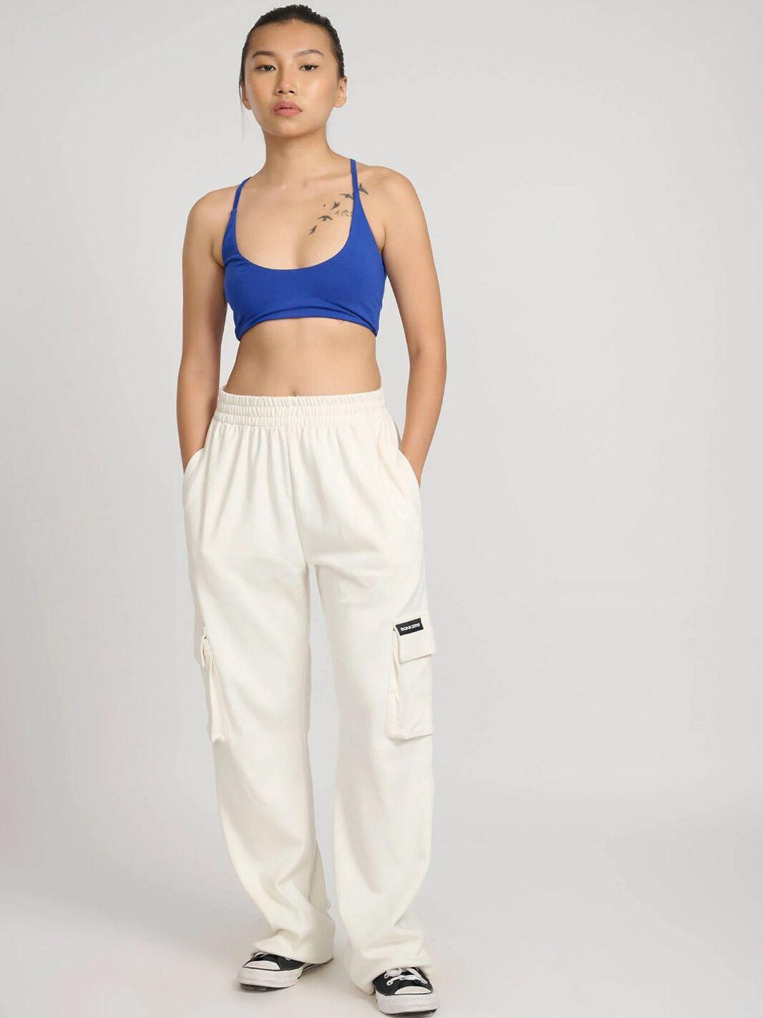 bonkers corner women off white cotton utility straight fit track pants