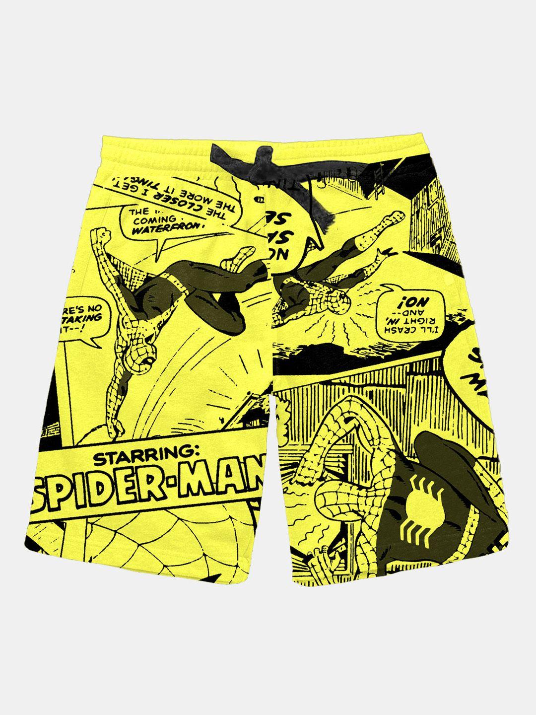 bonkids boys lime green printed spider-man shorts