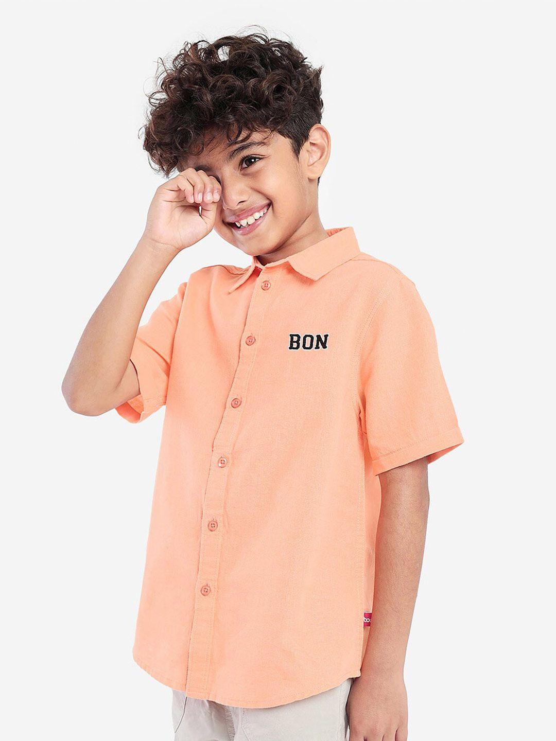 bonkids boys orange standard opaque casual shirt