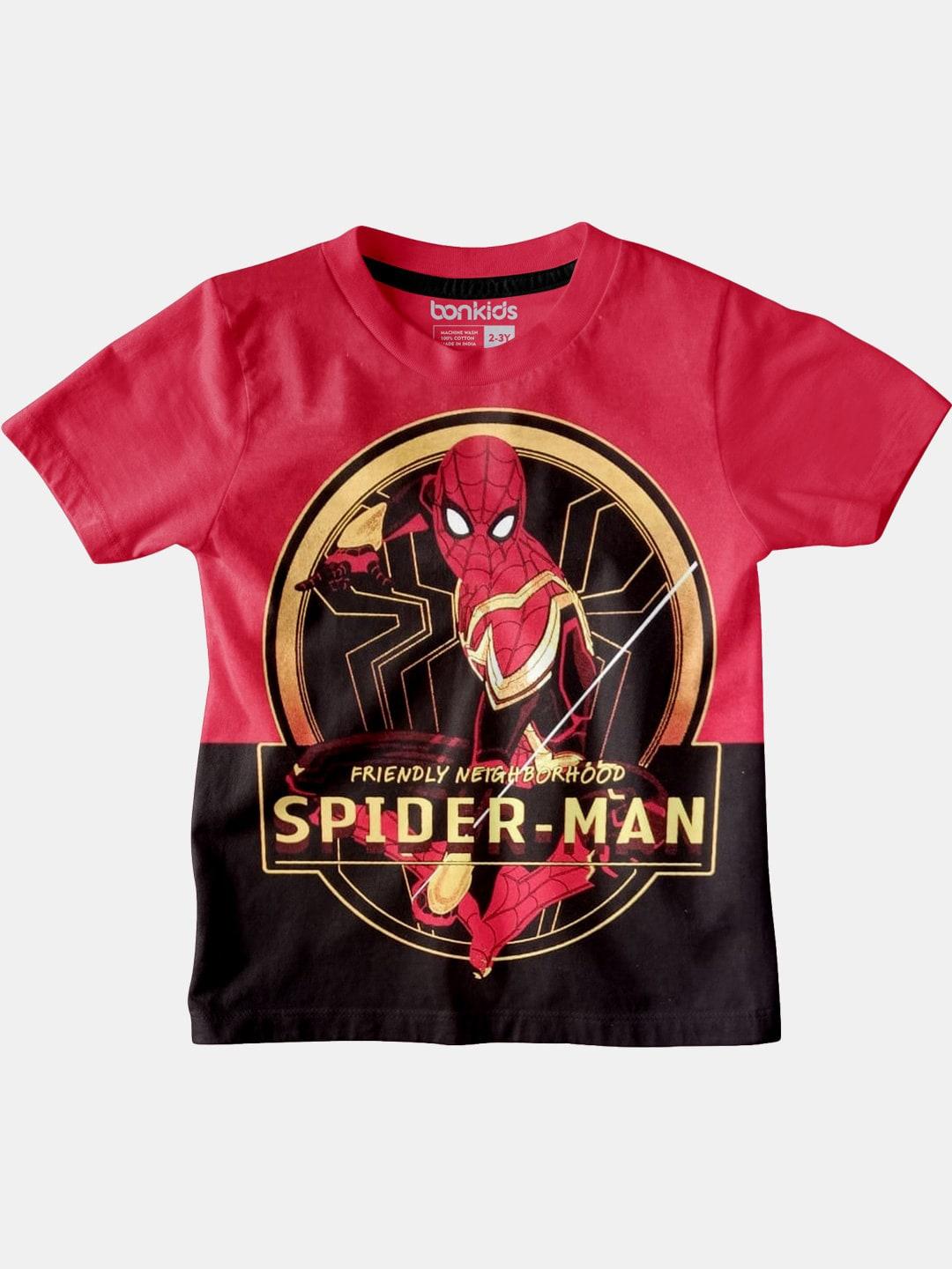 bonkids boys spiderman printed cotton t-shirt