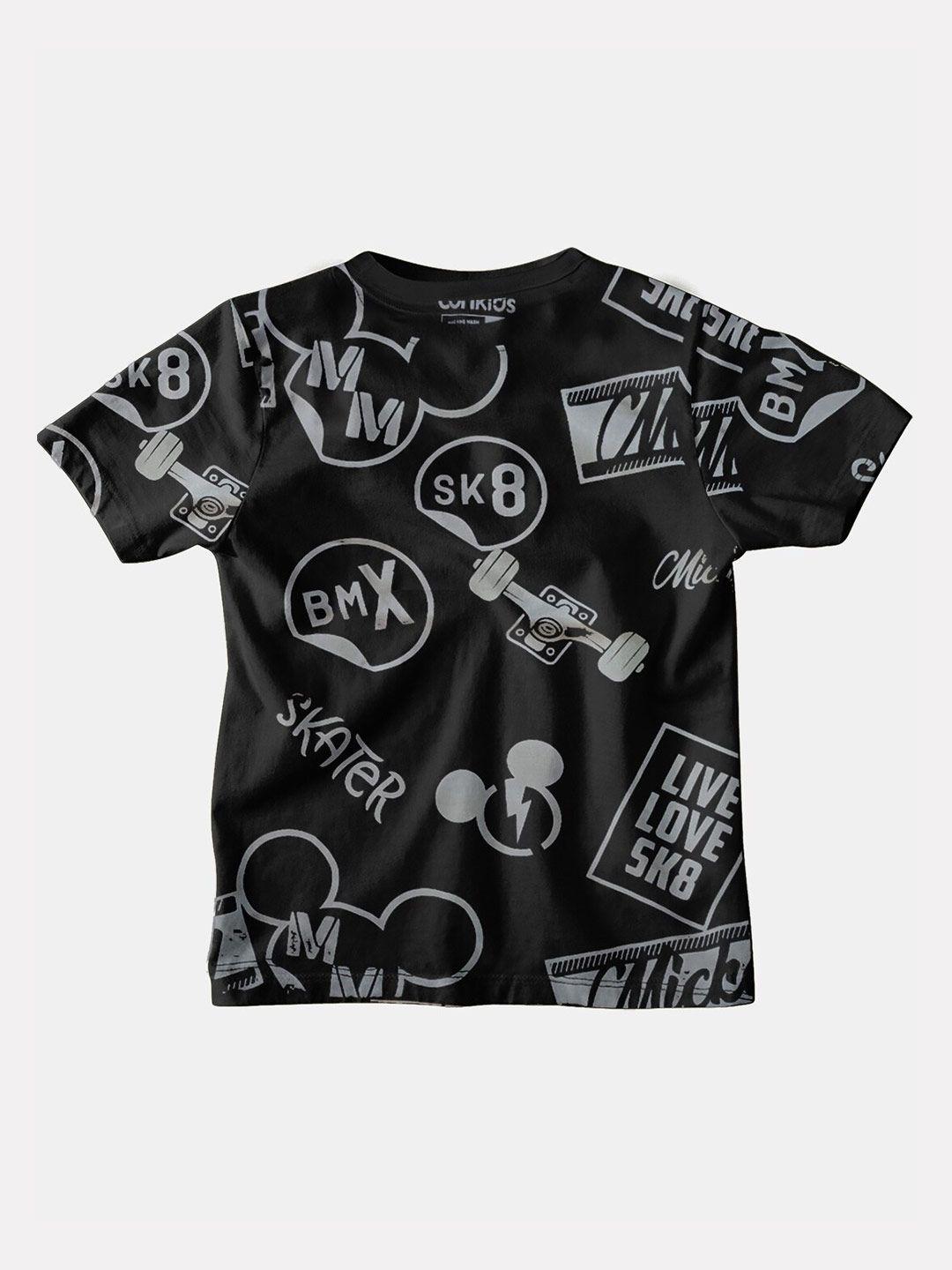 bonkids boys black typography printed t-shirt