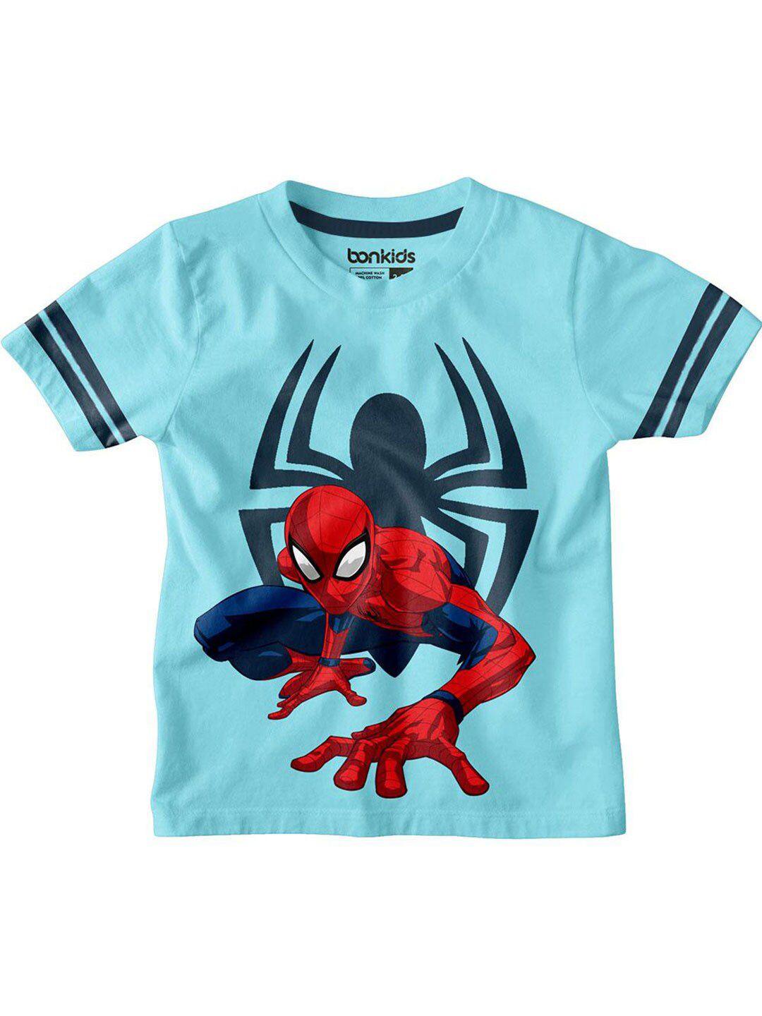 bonkids boys blue & red spiderman printed slim fit t-shirt