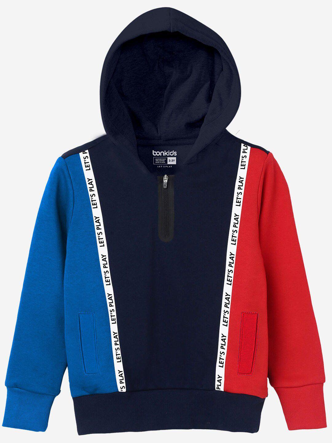 bonkids boys colourblocked cotton hooded pullover sweatshirt