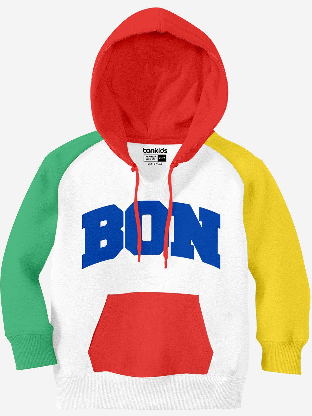 bonkids boys colourblocked hooded cotton sweatshirt