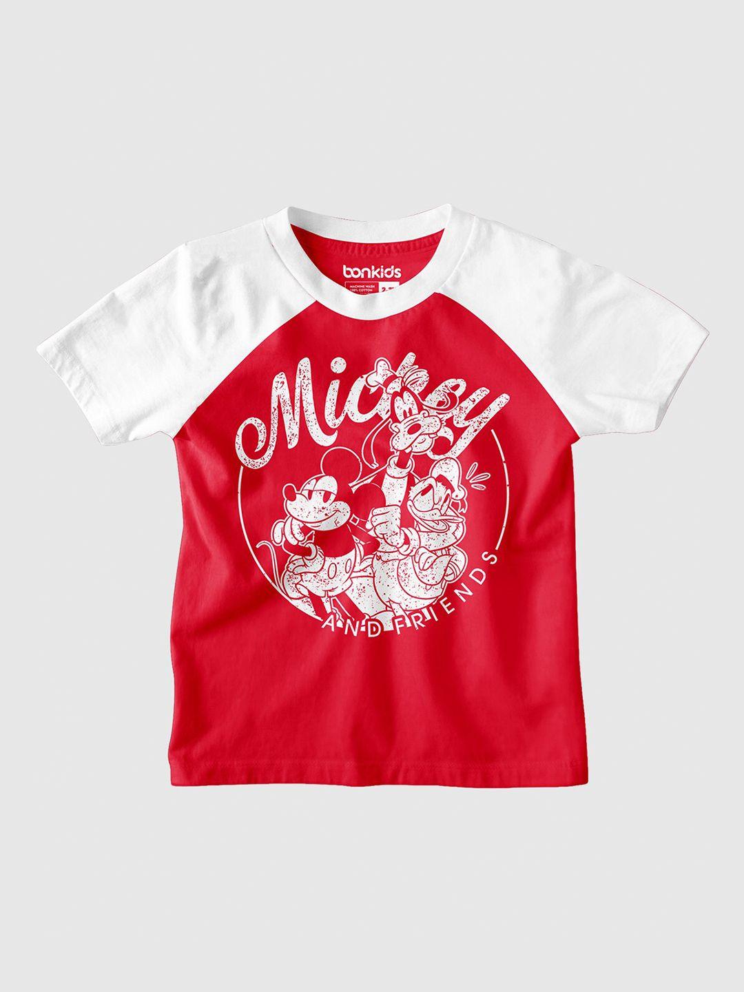 bonkids boys mickey mouse & friends printed raglan sleeves cotton t-shirt