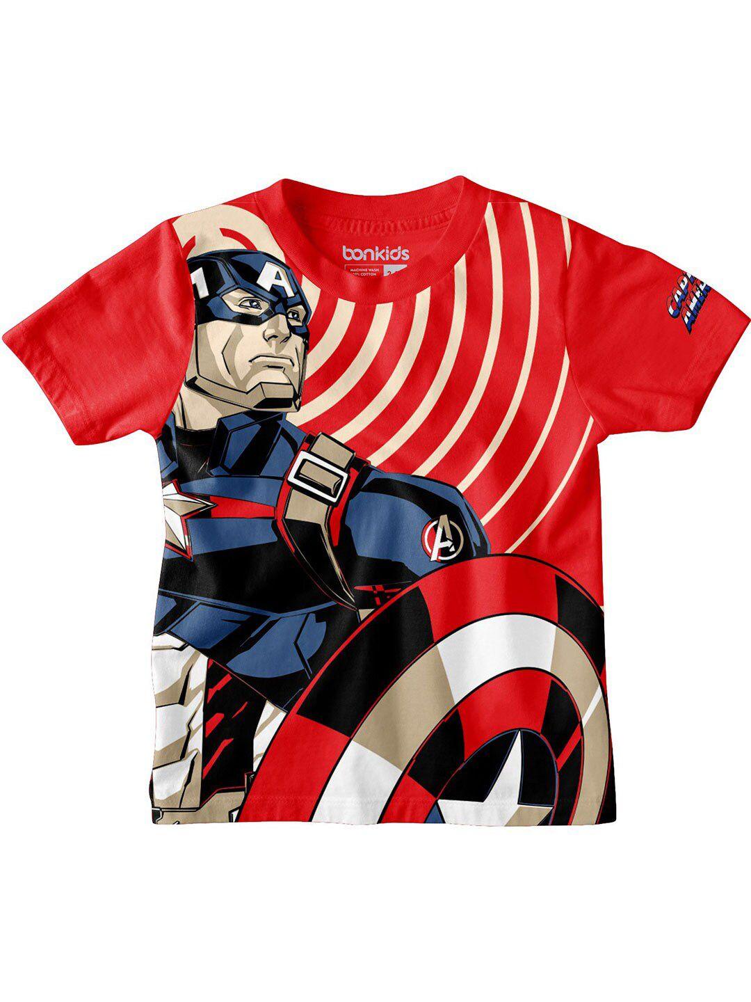 bonkids boys red avengers printed round neck slim fit t-shirt