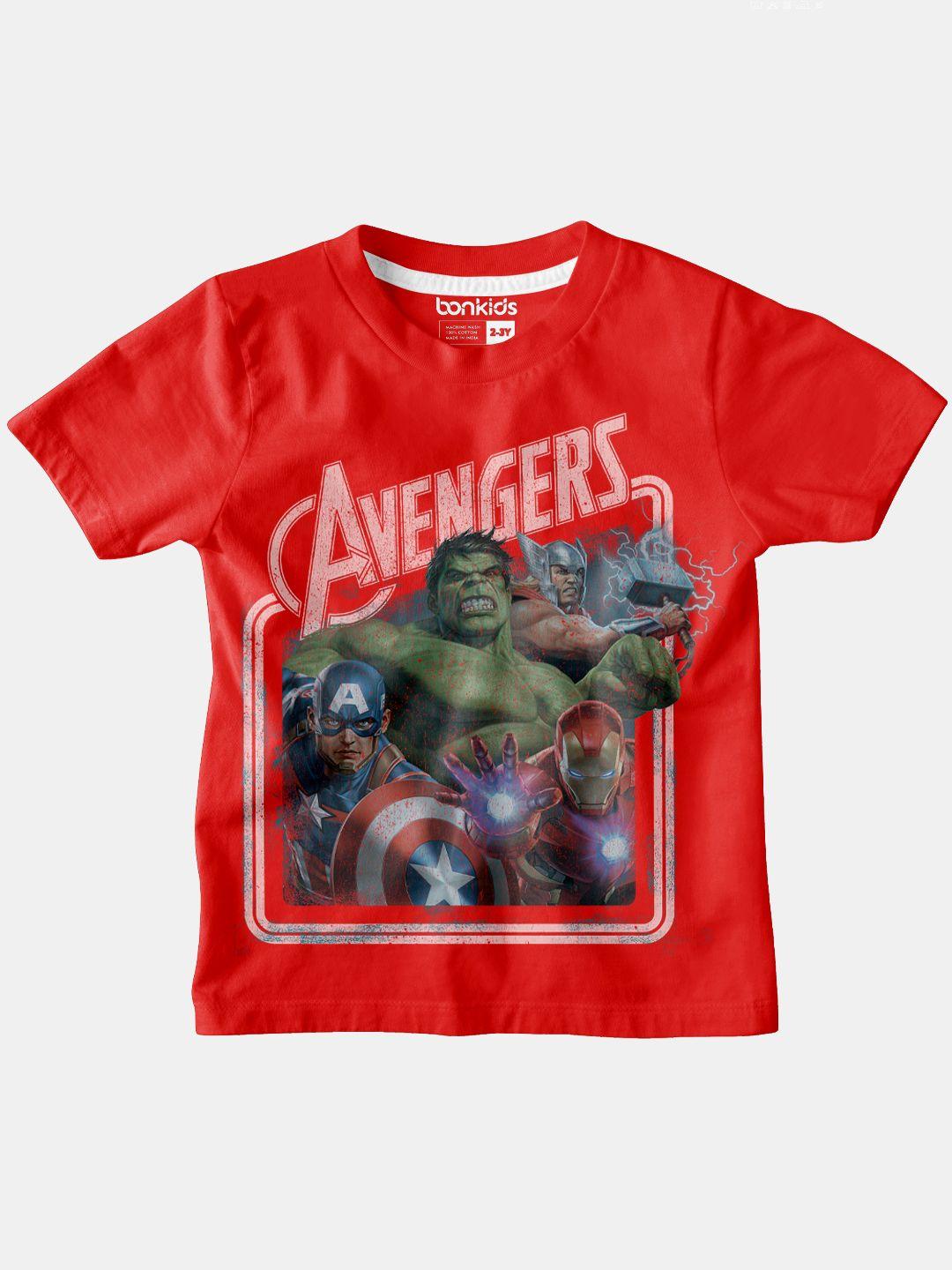 bonkids boys red avengers v-neck slim fit t-shirt