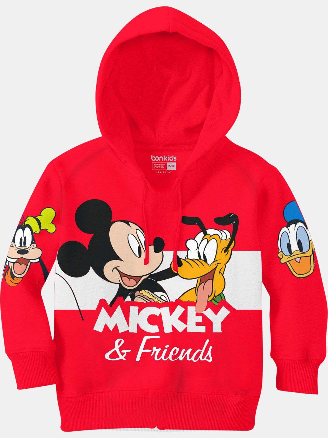 bonkids boys red mickey boys printed hooded sweatshirt